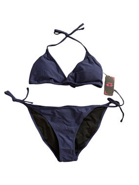 SHEKINI Navy Blue String Bikini Set Halter Tie Side XL NWT